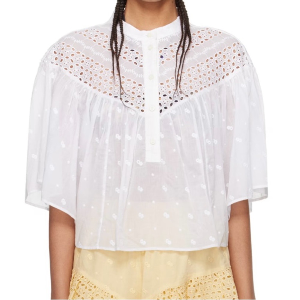 Isabel Marant White Boxy Crop Blouse with 3/4 Sleeves